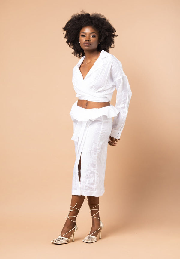 Crinkled Taffeta Skirt | White