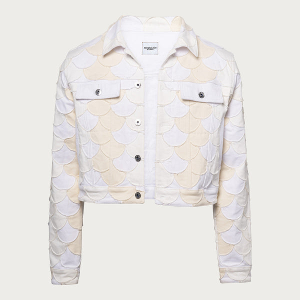 Scaled White Patchwork Denim Jacket