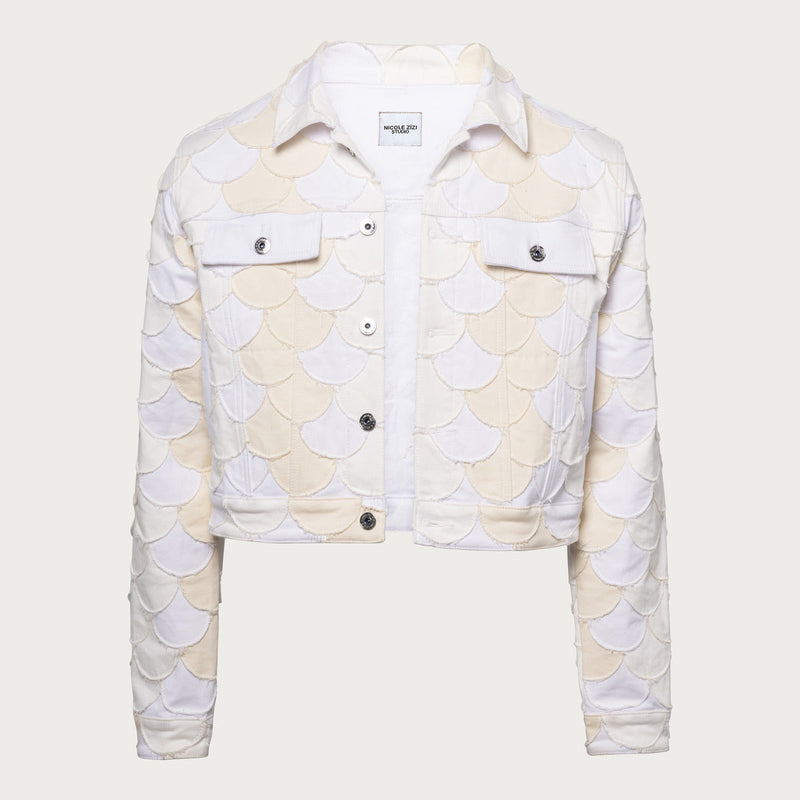 Scaled White Patchwork Denim Jacket