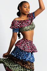 Ana Ruffled Cheetah Print Two-Piece Skirt Set