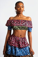 Ana Ruffled Cheetah Print Two-Piece Skirt Set