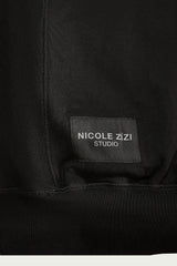 Cotton Black Asymmetrical Zip Hooded Sweatshirt