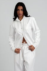 Celeste Vegan Quilted Leather Button-Up