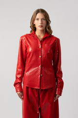 Celeste Vegan Quilted Leather Button-Up