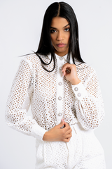 Florence White Eyelet Two-Piece Pants Set