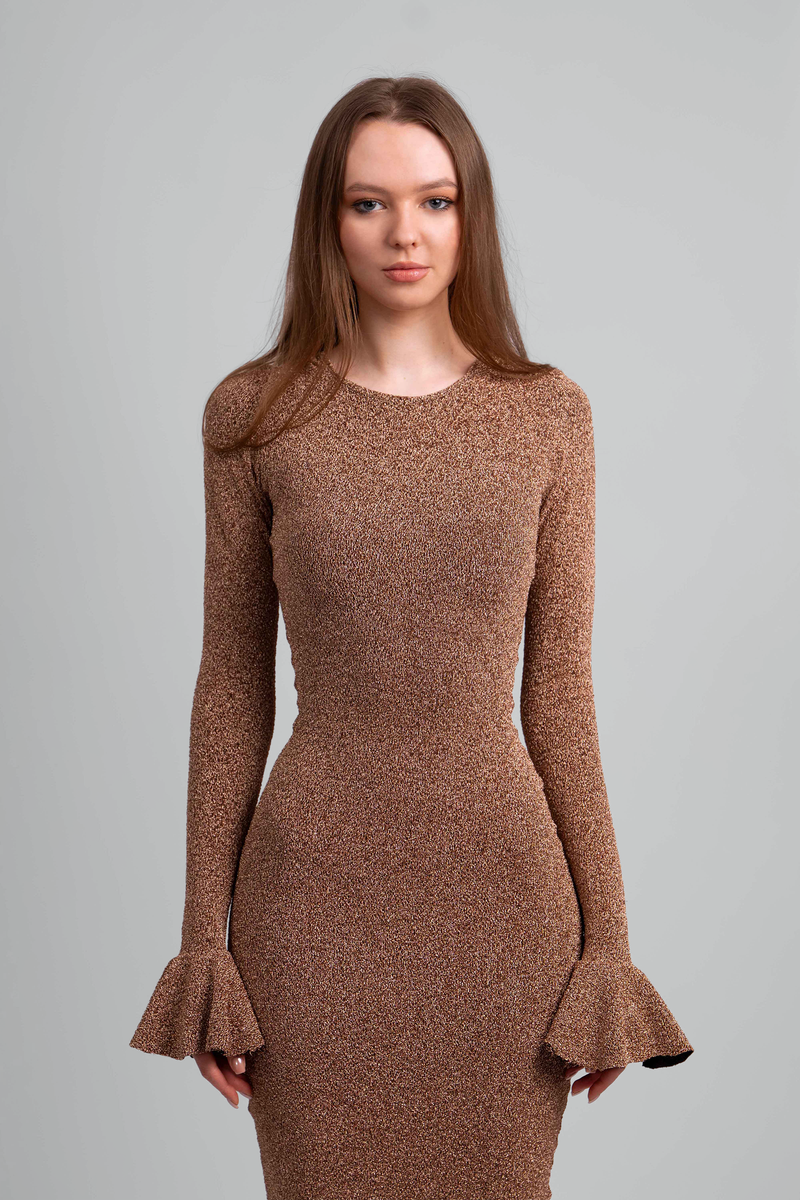 copper long sleeve dress Govina 1930s halter dress Lumalex Women's Elegant Cream The deep V Color:Brown/Rust/Clay