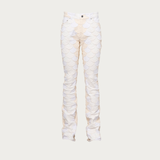 Scaled White Patchwork Denim Flare Pants