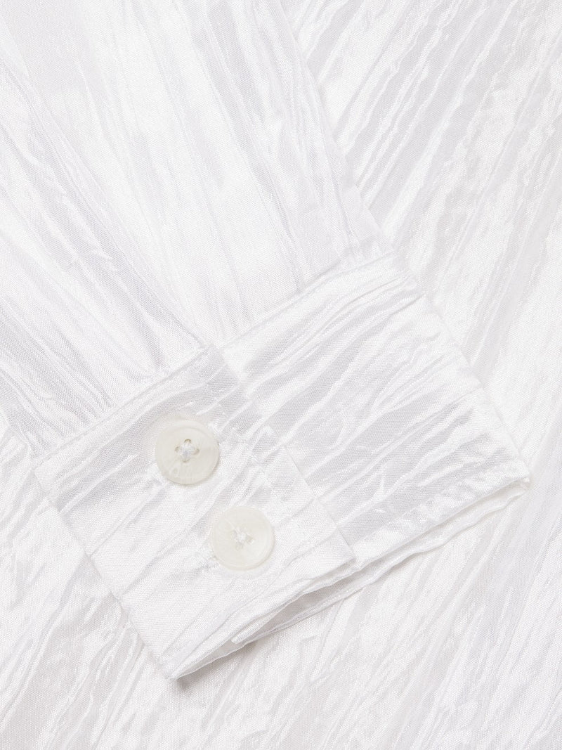 Crinkled Taffeta Tie Front Shirt | White