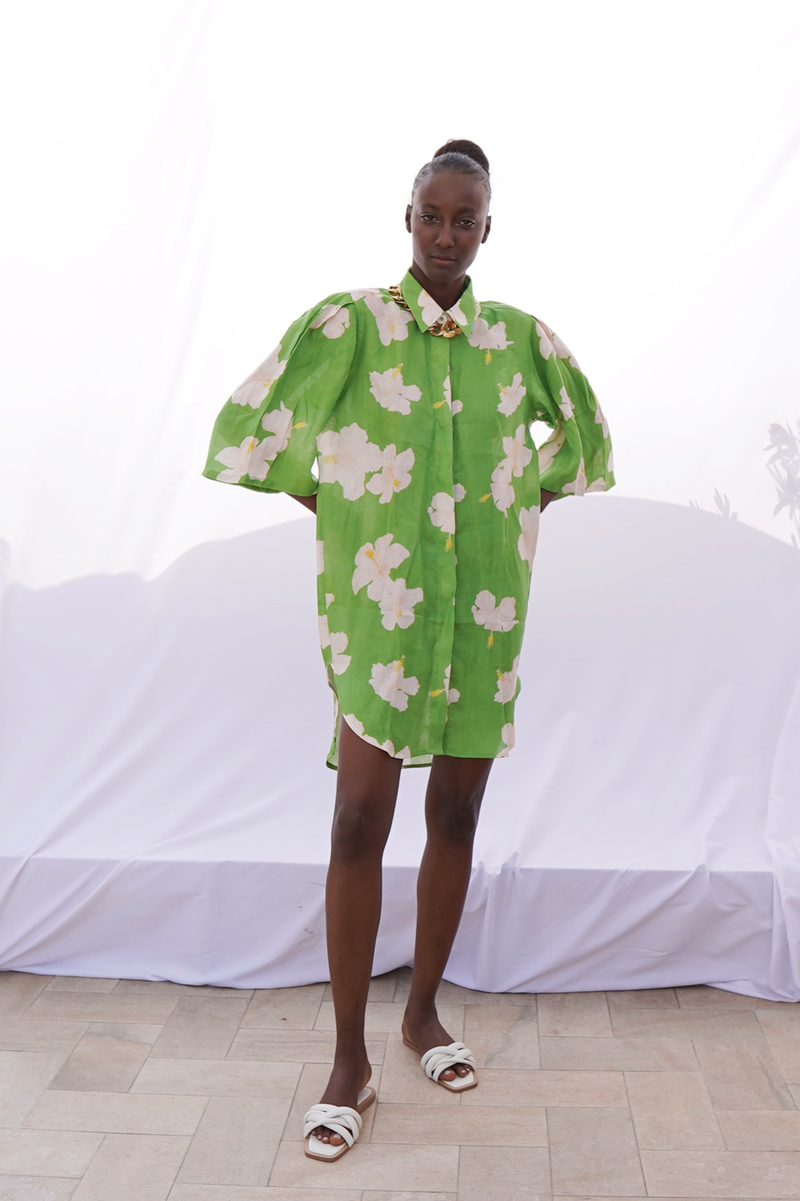 Amalfi Dress - Green Hibiscus