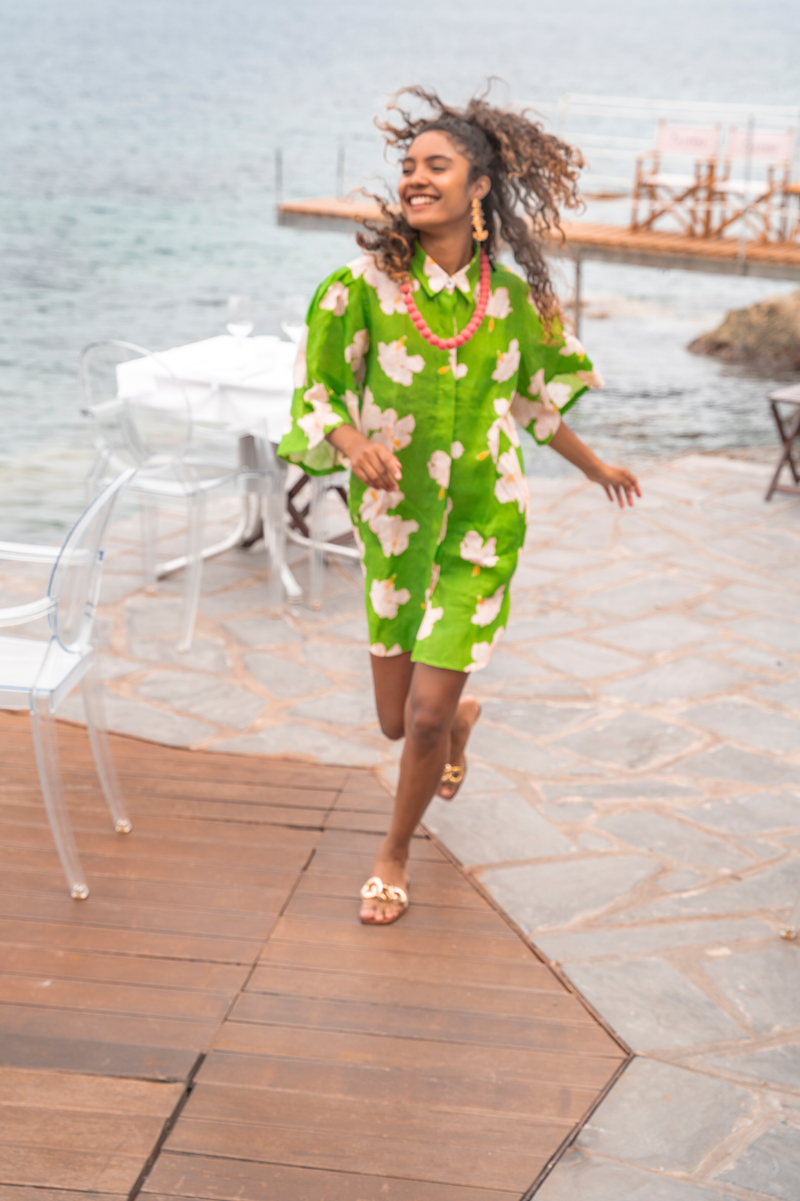 Amalfi Dress - Green Hibiscus