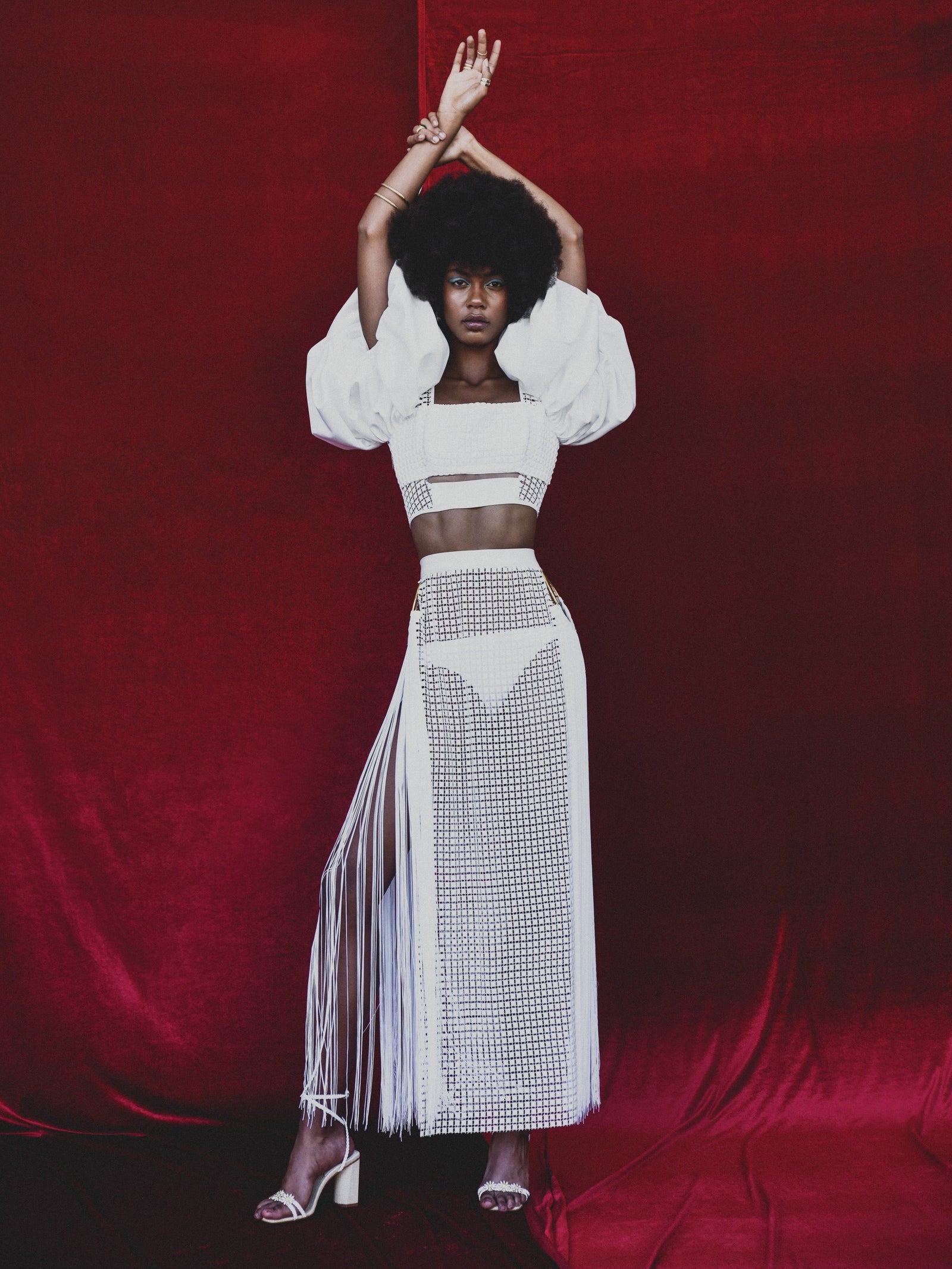 Jemilia fringed stretch cotton lace grid maxi skirt – Black Owned