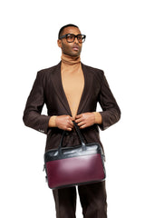 Geneva Leather Messenger Bag with handle in Wine Purple