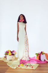 Printed Silk Sheer Panel Gown