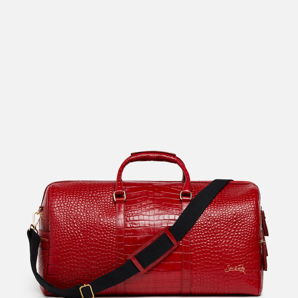 SSW - Carryall Duffle Leather Bag in Crocodile Print Fiery Red