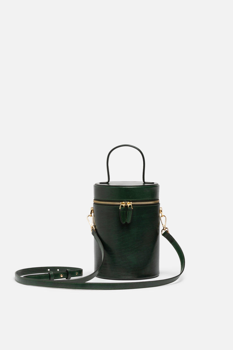 Cylinder Bucket Leather Bag in Midnight Green