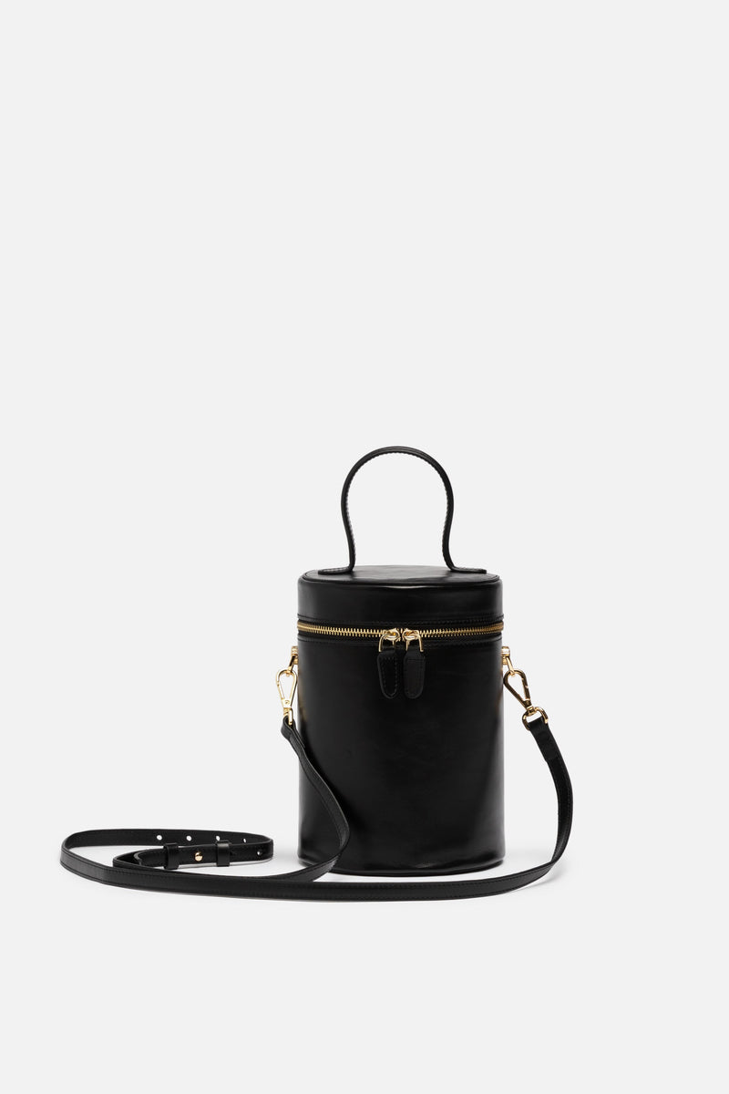 Cylinder Bucket Leather Bag in Black