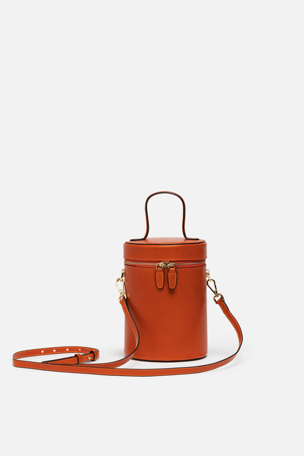 Cylinder Bucket Leather Bag in Mandarin Orange