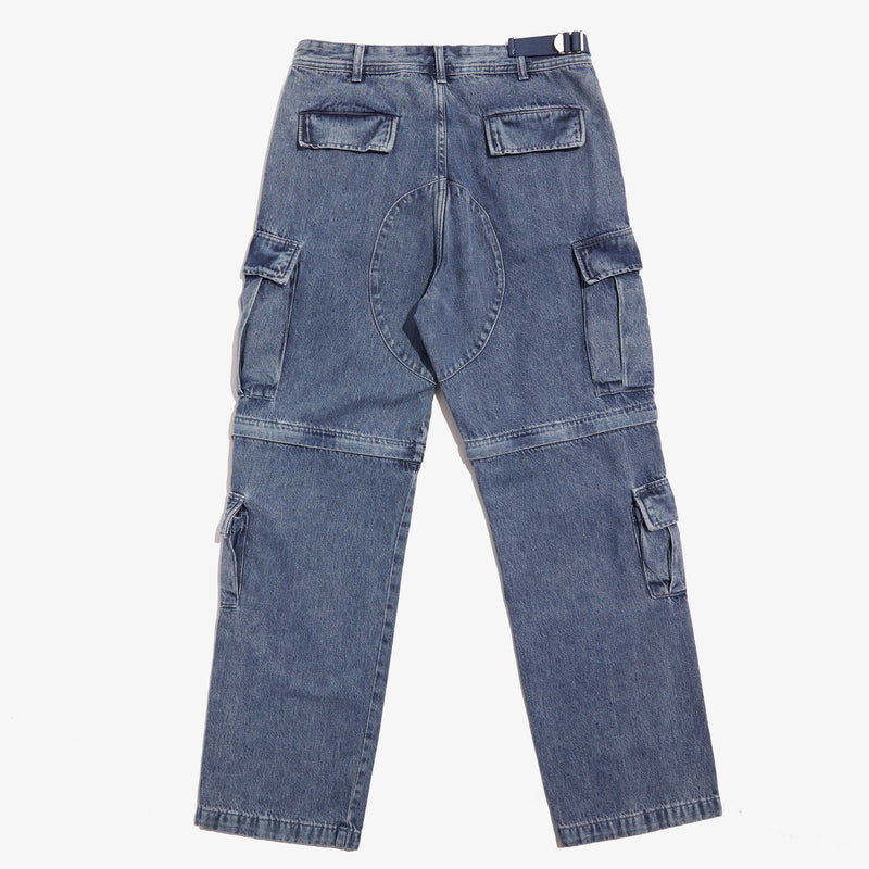 MAKE A MOVE CONVERTIBLE BAGGY CARGO JEANS in LIGHT BLUE DENIM