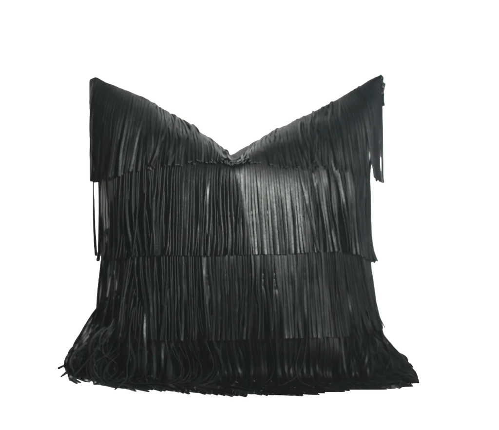 Black top fringe pillow
