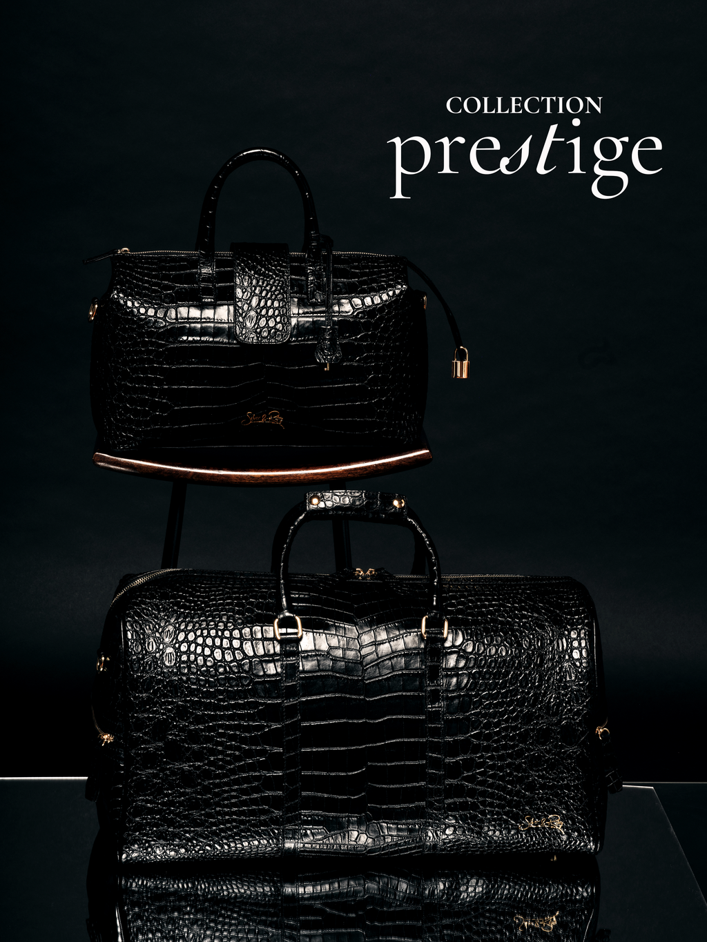 Leather suitcase - Black alligator / crocodile - Paris store – ABP Concept