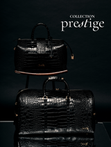 Carryall Duffle Leather Bag in Crocodile Print Black Noir