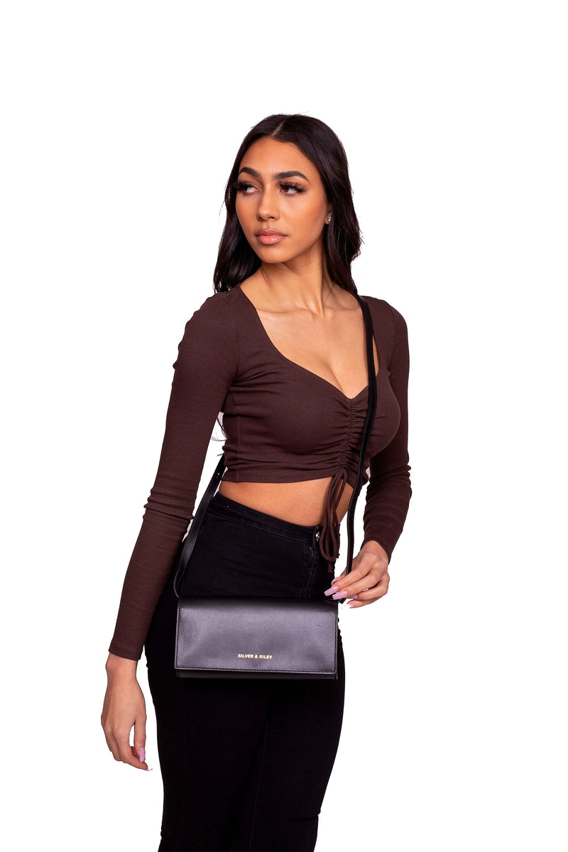 Durban Convertible Crossbody and Clutch Leather Bag in Black