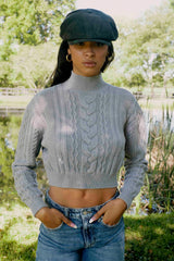 Dallas Cable Knit Turtleneck Sweater in Grey