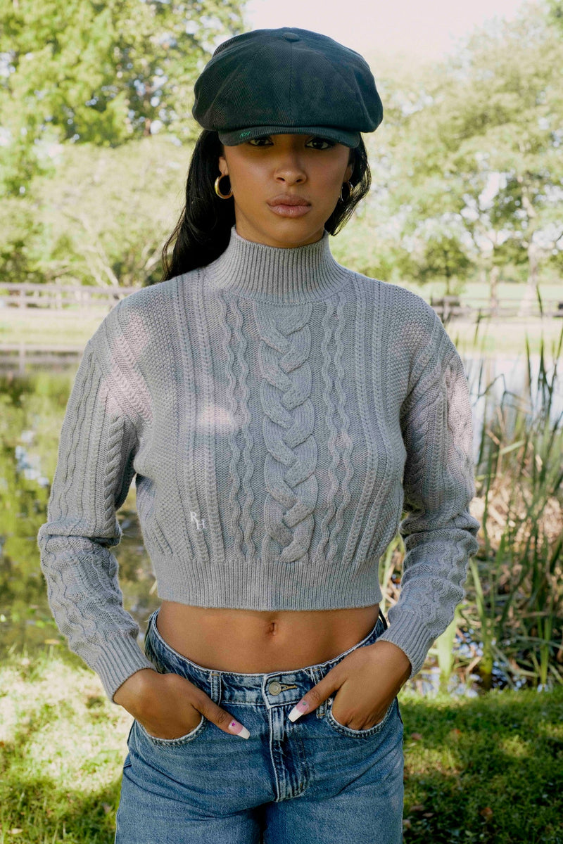 Dallas Cable Knit Turtleneck Sweater in Grey – Black Owned Everything