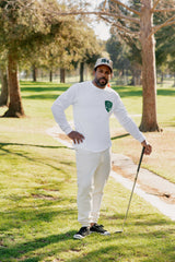 Fairway Long Sleeve Tee with Shield in White