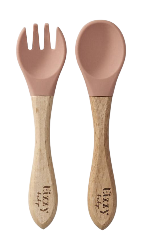 Bamboo Spoon and Fork Set (Muted Pink)