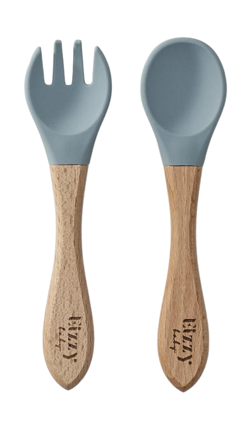 Bamboo Spoon and Fork Set (Muted Blue)