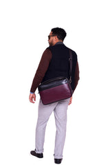 Geneva Leather Messenger Bag in Wine Purple