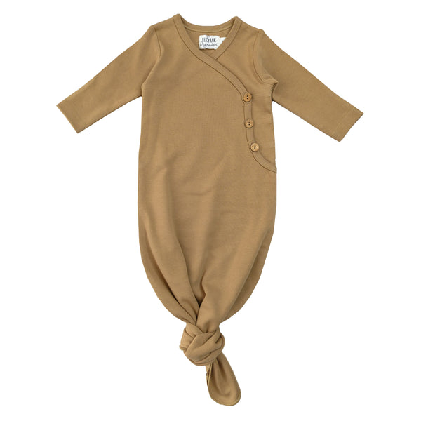 Organic Knotted Kimono Baby Gown |  Camel