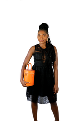 Cylinder Bucket Leather Bag in Mandarin Orange