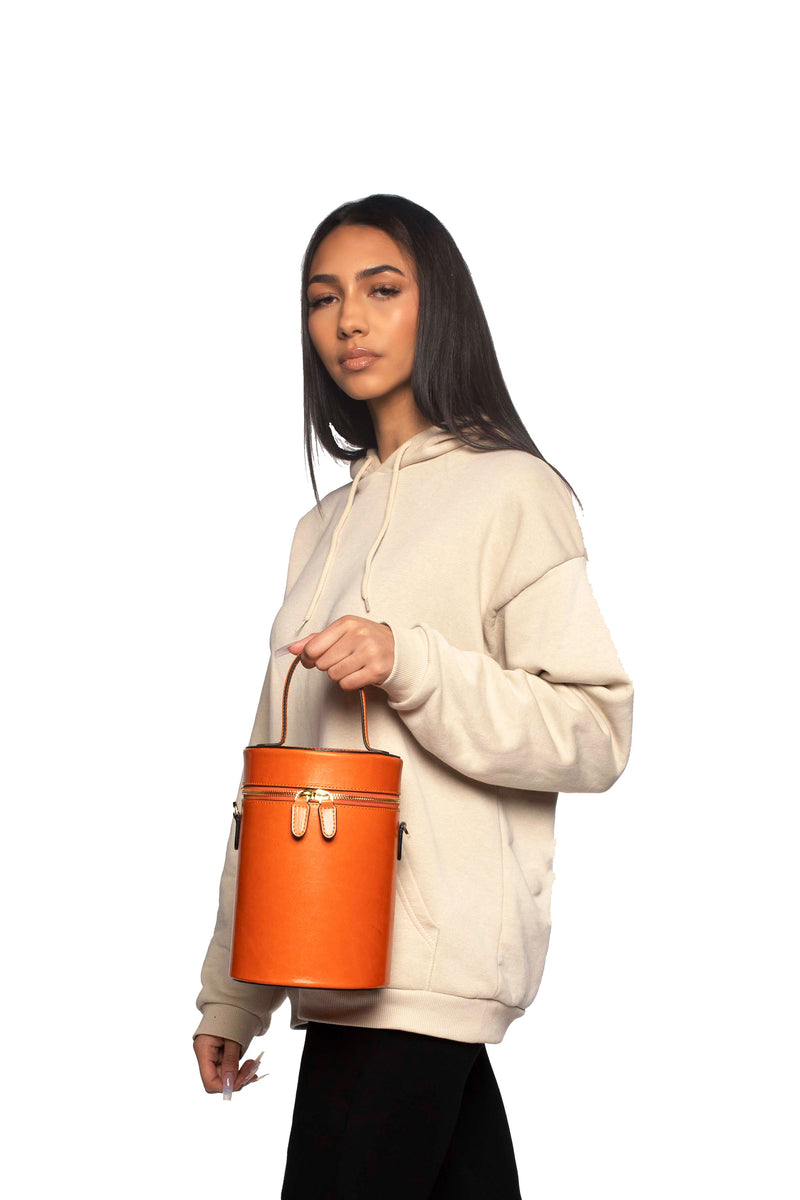 Cylinder Bucket Leather Bag in Mandarin Orange – Black Owned Everything