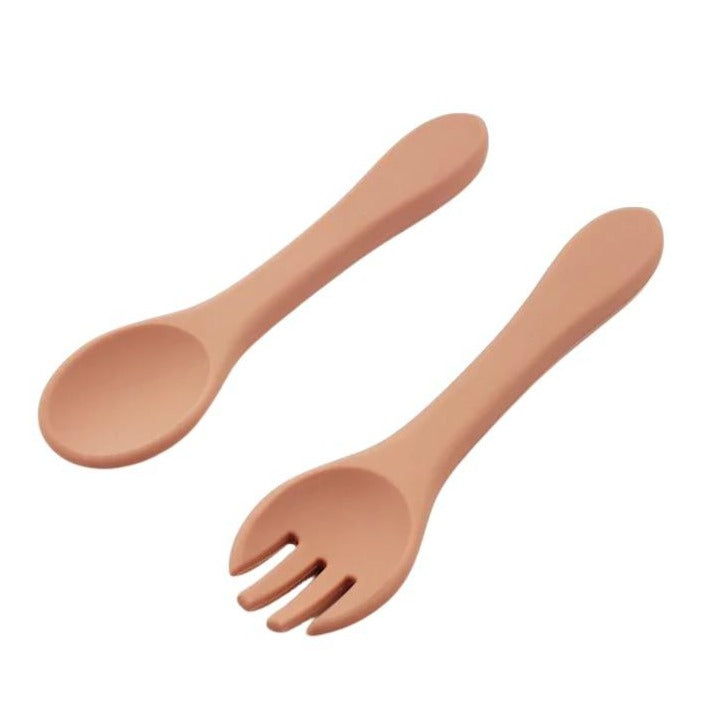 Silicone Spoon and Fork Set (Muted Pink)