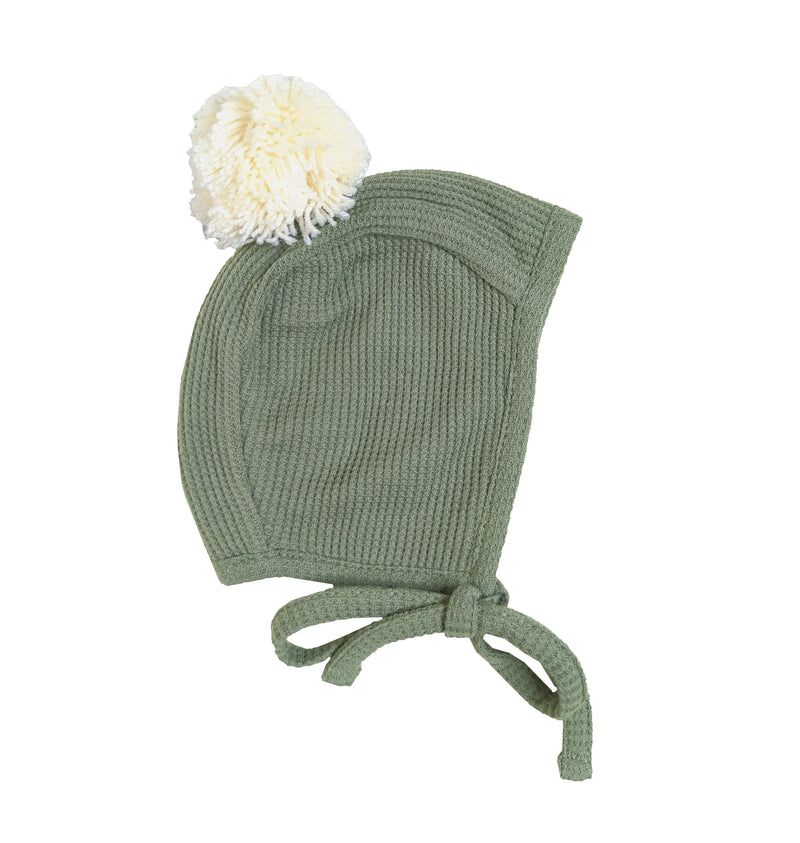 Organic Waffle Pom Bonnet | Moss