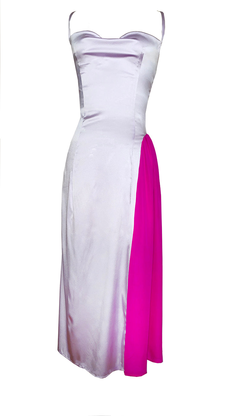 Silk Color Block Slip Dress