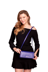 Durban Convertible Crossbody and Clutch Leather Bag in Violet Blue