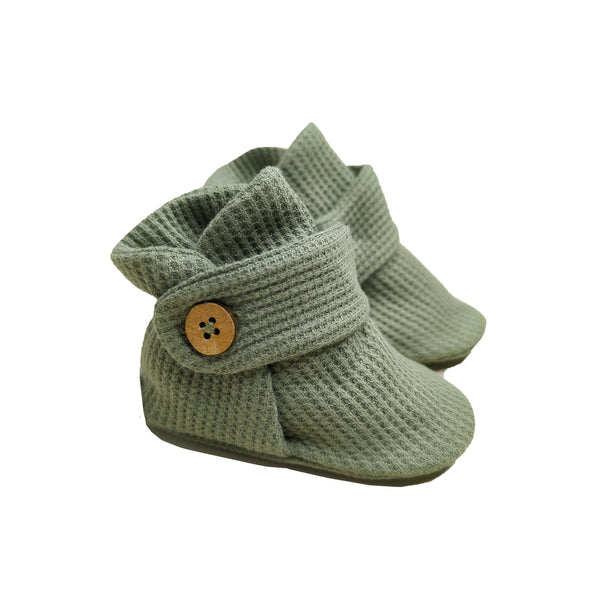Organic Waffle Baby Booties | Moss
